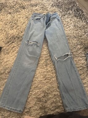 Abercrombie & Fitch Light Wash Straight Leg Ripped Jeans